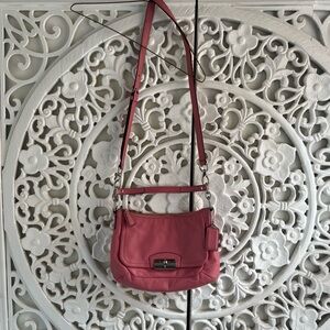 Coach Pink Leather Shoulder Crossbody Bag Silver Flip Lock Hardware